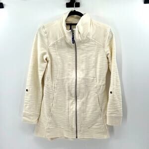 Anthropologie Cream Textured Zip-Front Jacket